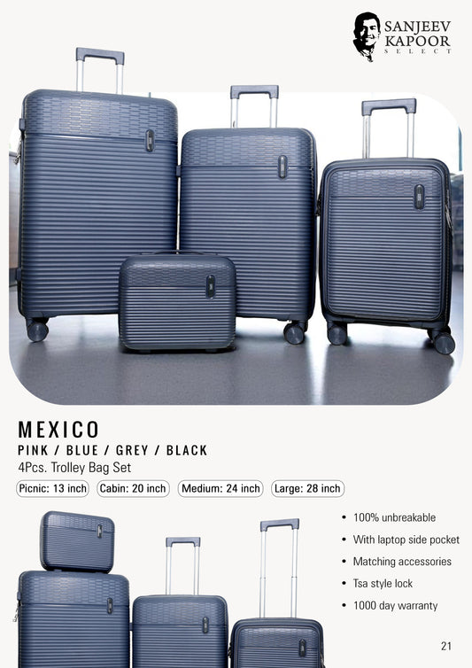 MEXICO - 4 Pc Trolley Bag Set - PINK / GREY / BLUE / BLACK