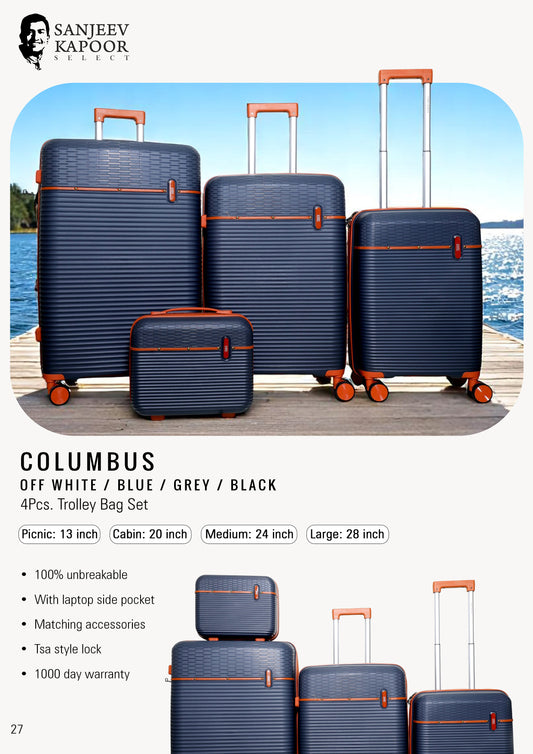 COLUMBUS - 4 Pc Trolley Bag Set - Off White / Blue / Grey / Black