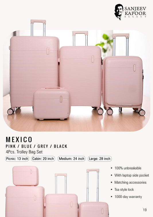 MEXICO - 4 Pc Trolley Bag Set - PINK / GREY / BLUE / BLACK