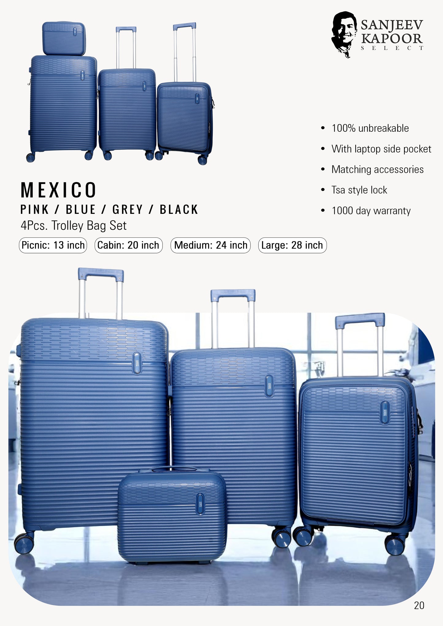 MEXICO - 4 Pc Trolley Bag Set - PINK / GREY / BLUE / BLACK