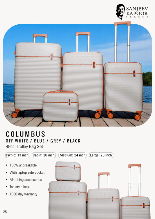 COLUMBUS - 4 Pc Trolley Bag Set - Off White / Blue / Grey / Black